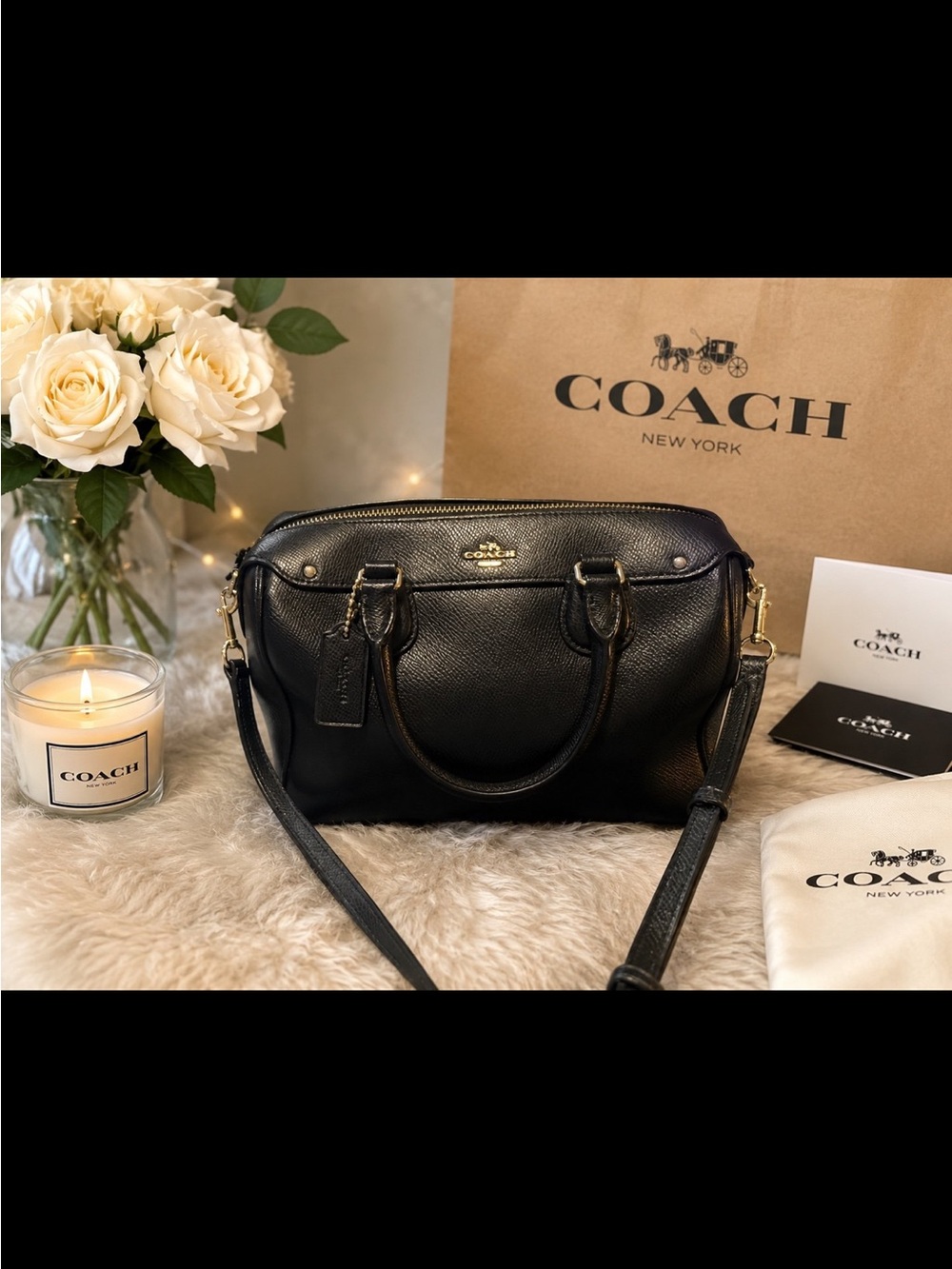Coach Mini Bennett Satchel Black Pebbled Leather Crossbody Bag With Strap